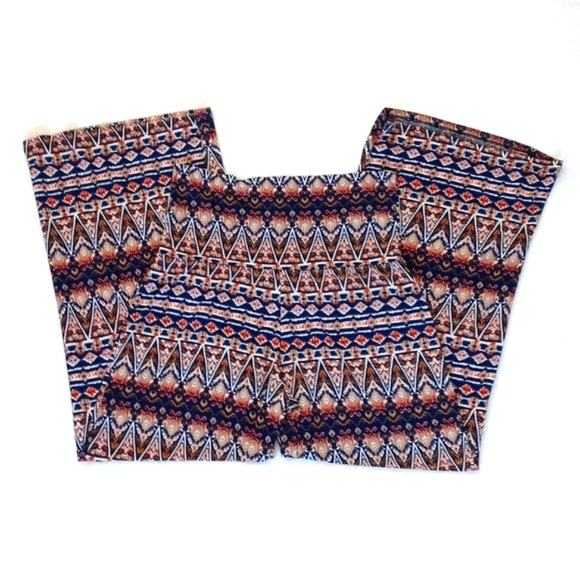 Bohemian Women's Brown Boho Print Semi Cropped Wide Leg Palazzo Pants M - Picture 3 of 16